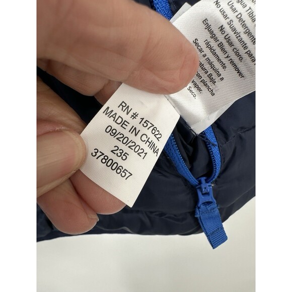 Eddie Bauer Boy's White And Navy Full Zip Hooded Puffer Coat Size M 10/12 Down j - Picture 7 of 13